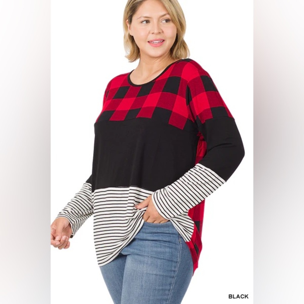 Zenana Long Sleeve Buffalo Check & Striped Shirt